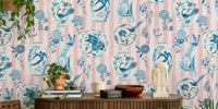 Chinoiserie Porcelain on Rose Stripes Mural by HappyWall