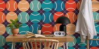 Retro 70s 80s Tennis Rainbow Stripes Mural by HappyWall
