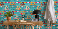 Swimmers Blue Pool Lanes Mural by HappyWall