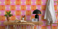 Groovy Retro 60s Geo in Pink Orange Mural by HappyWall