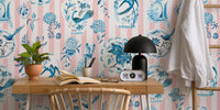Chinoiserie Porcelain on Rose Stripes Mural by HappyWall