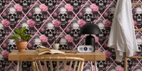 Skulls And Roses Gothic Romance Elegance Pattern Mural by HappyWall