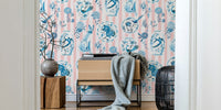 Chinoiserie Porcelain on Rose Stripes Mural by HappyWall