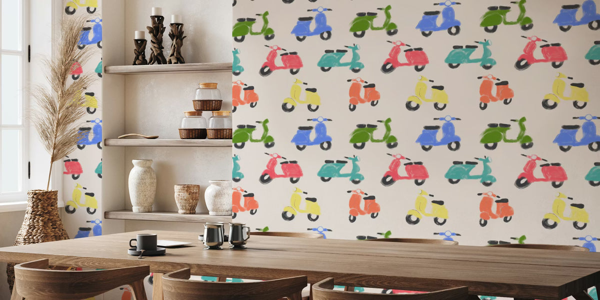 Playful Rainbow Scooter Art Pastel Hues Mural by HappyWall