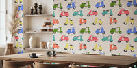 Playful Rainbow Scooter Art Pastel Hues Mural by HappyWall