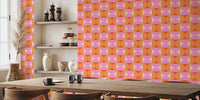 Groovy Retro 60s Geo in Pink Orange Mural by HappyWall