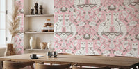 Damask Romantic Cats Mural by HappyWall
