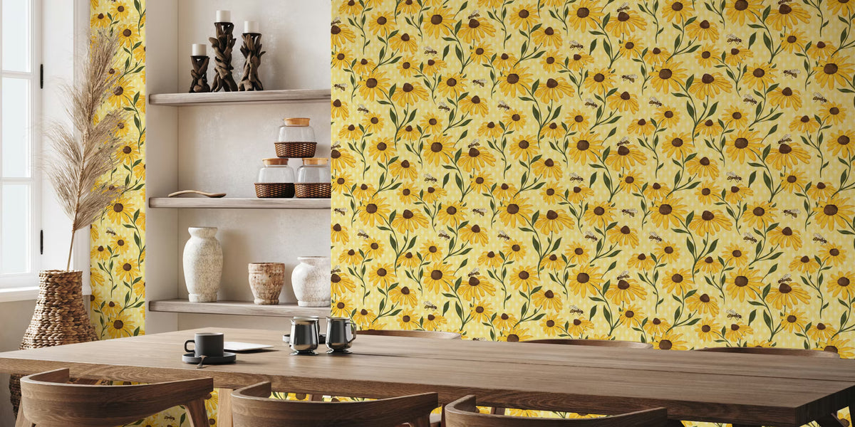 Black-eyed Susan & Honey Bee Mural by HappyWall