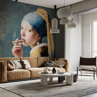 Girl With Pearl Earring Smoking Joint Mural by HappyWall