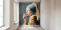 Girl With Pearl Earring Smoking Joint Mural by HappyWall