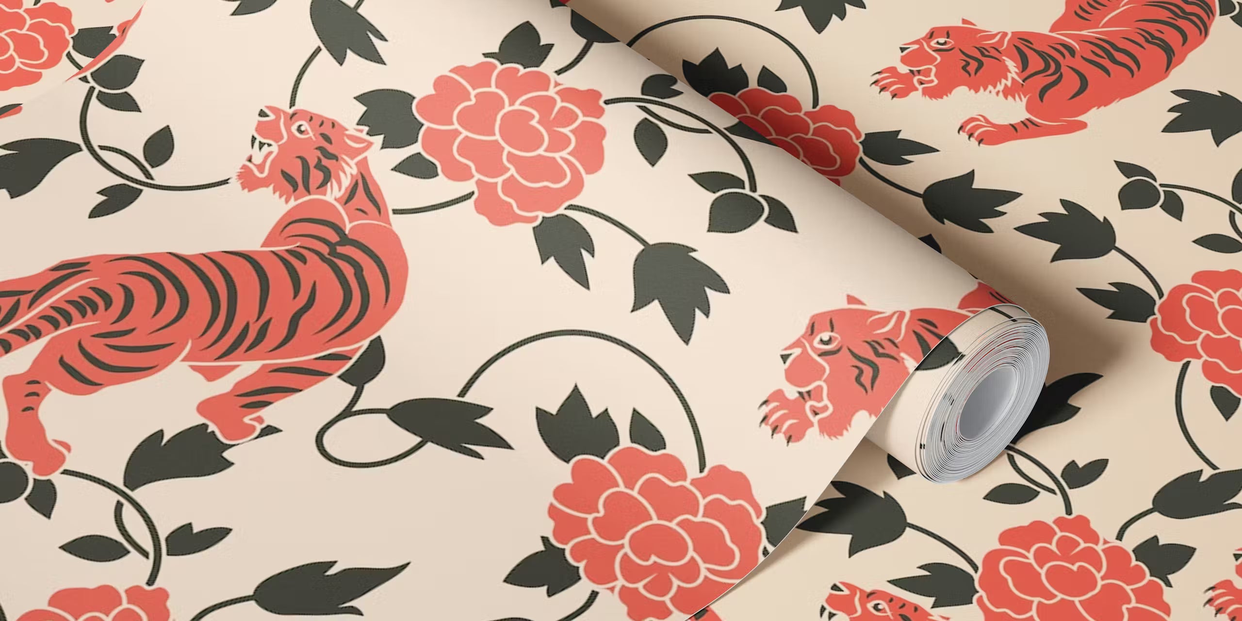 Vintage Chinese Tigers Florals Chinoiserie Mural by HappyWall